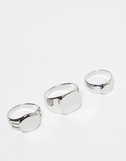 Pack de 3 anillos plateados tipo sello de Faded Future