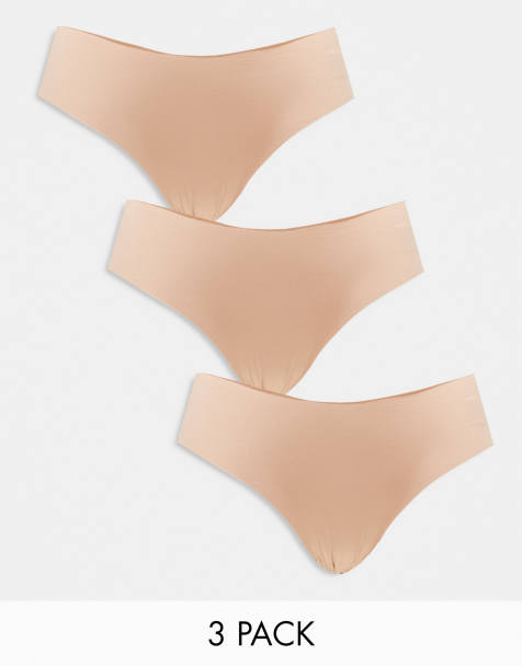 Pack de 3 braguitas brasileñas beis de tejido efecto invisible y encaje de ASOS DESIGN - view 1