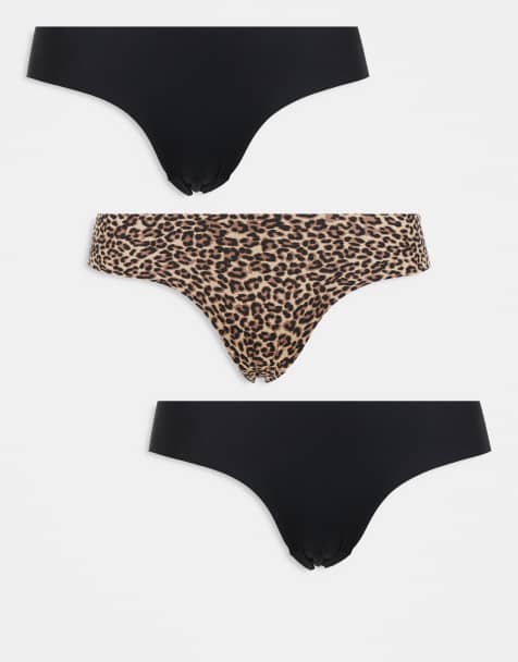 Pack de 3 braguitas brasileñas de color negro y con estampado de leopardo de corte invisible de Cotton On - view 1