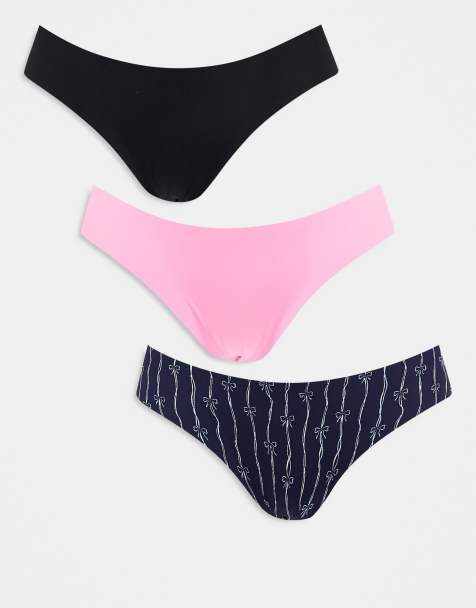 Pack de 3 braguitas brasileñas de color rosa, negra y con estampado de lazos The Invisible de Cotton On - view 1