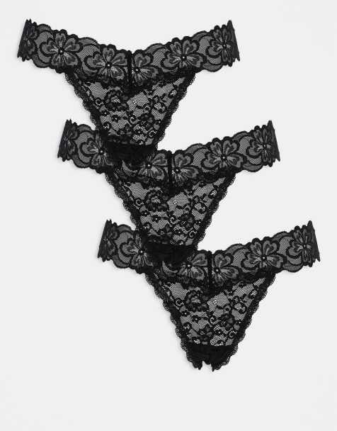 Pack de 3 braguitas brasileñas negras de encaje Minnie de ASOS DESIGN - view 1