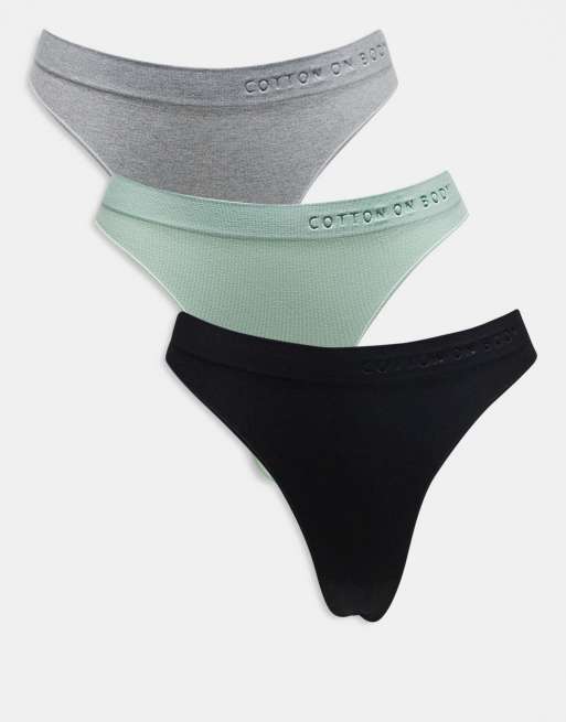 Pack de 3 braguitas de color gris, verde menta y negro de corte alto sin costuras de Cotton On