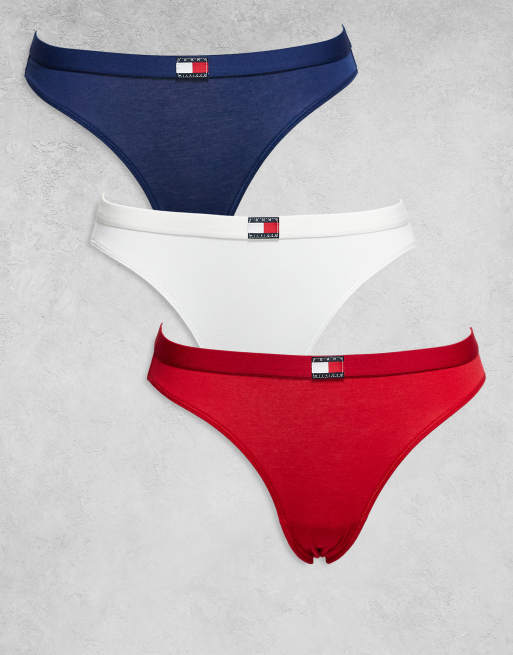 Pack de 3 braguitas de color rojo, blanco y azul de corte bikini con detalle de bandera de Tommy Hilfiger