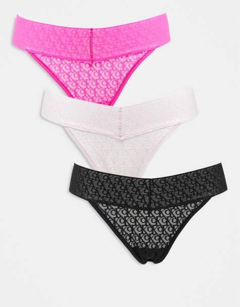 Pack de 3 braguitas de color rosa y negro de corte bikini y talle bajo con logo de encaje Icon Logo Lace de Calvin Klein - view 1