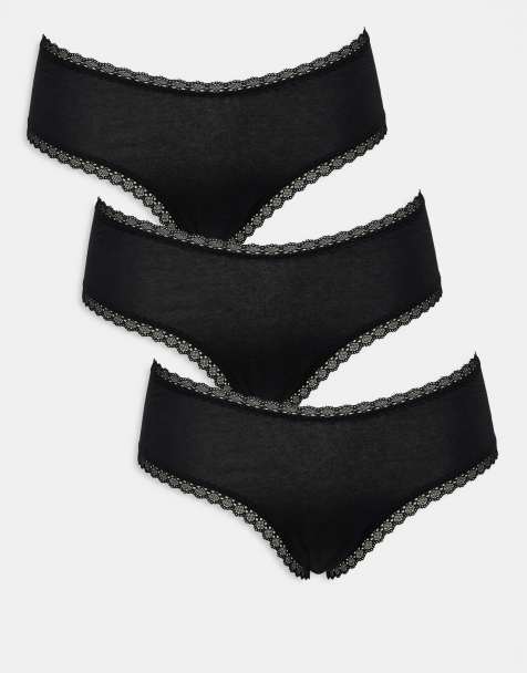 Pack de 3 braguitas hipster negras con ribete de encaje de ASOS DESIGN - view 1
