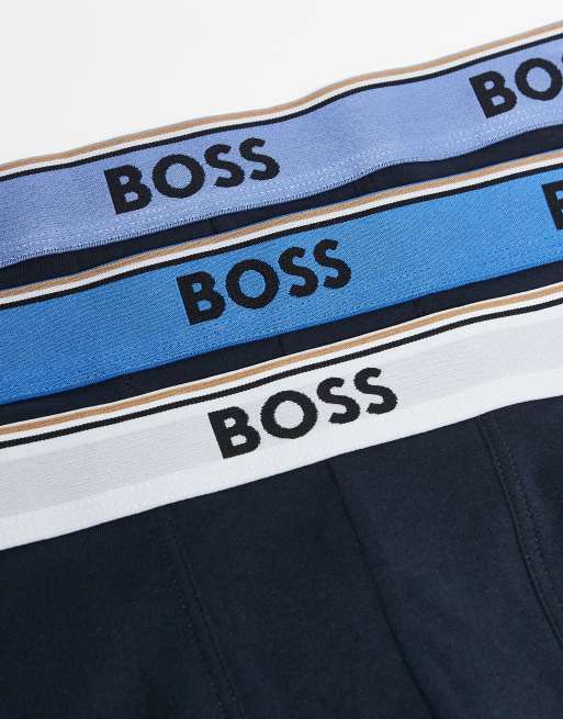 Pack de 3 calzoncillos azul marino con cinturilla del logo de BOSS Bodywear, 2 de 3
