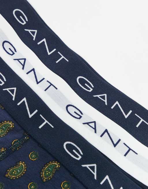 Pack de 3 calzoncillos azul marino con estampado de cachemir y logo en la cinturilla de GANT, 2 de 3