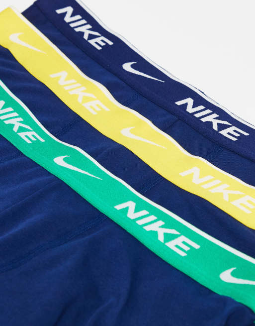 Pack de 3 calzoncillos azules con cinturilla de color azul, amarillo y verde Everyday Cotton Stretch de Nike, 2 de 3