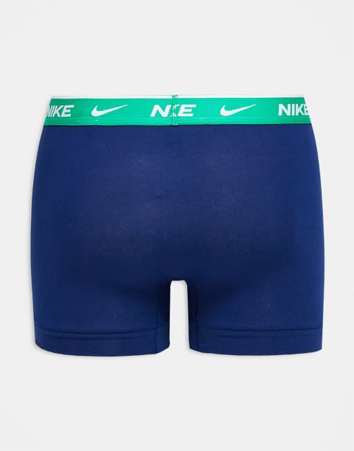 Pack de 3 calzoncillos azules con cinturilla de color azul, amarillo y verde Everyday Cotton Stretch de Nike, 3 de 3