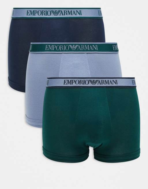 Pack de 3 calzoncillos azules multicolor con logo grande de Emporio Armani