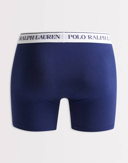 Pack de 3 calzoncillos bóxer azul marino elásticos con logo blanco de algodón de Polo Ralph Lauren, 2 de 3