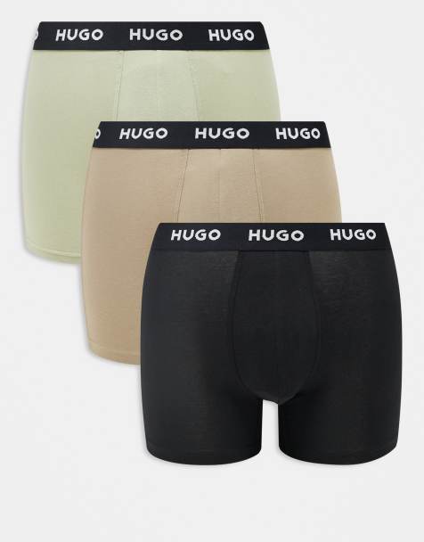 Pack de 3 calzoncillos bóxer de color negro, verde claro y marrones con cinturillas negras con logo de HUGO Red - view 1