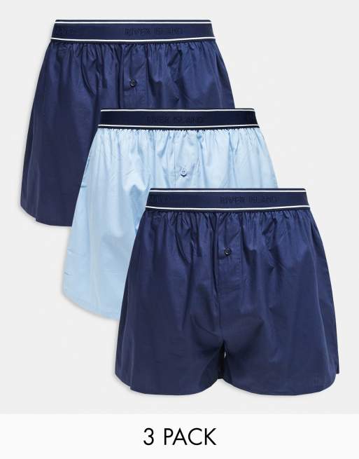 Pack de 3 calzoncillos bóxer de colores azules lisos de tela de River Island 
