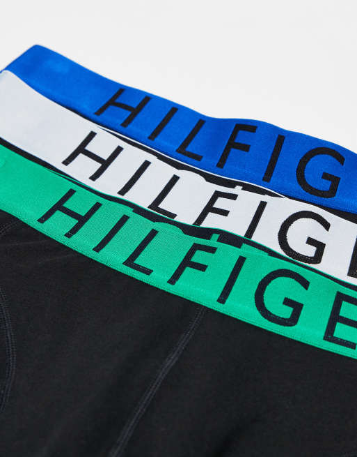 Pack de 3 calzoncillos bóxer negros con cinturillas de color azul y verde de algodón de Tommy Hilfiger, 2 de 3