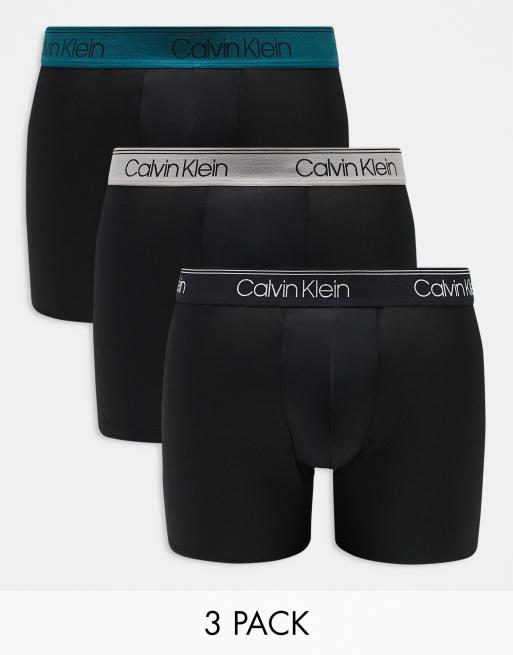 Pack de 3 calzoncillos bóxer negros con cinturillas de colores de microfibra elástica Microfibre Stretch de Calvin Klein