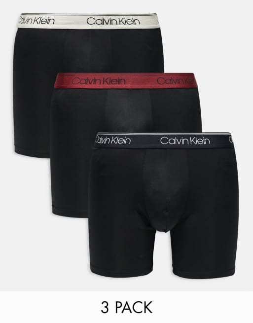 Pack de 3 calzoncillos bóxer negros con cinturillas de colores de microfibra elástica Microfibre Stretch de Calvin Klein