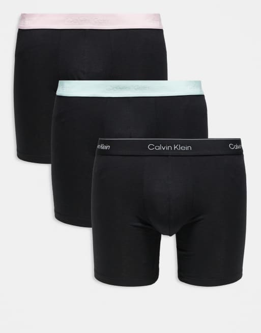 Pack de 3 calzoncillos bóxer negros con cinturillas de colores Icon Cotton Stretch de Calvin Klein
