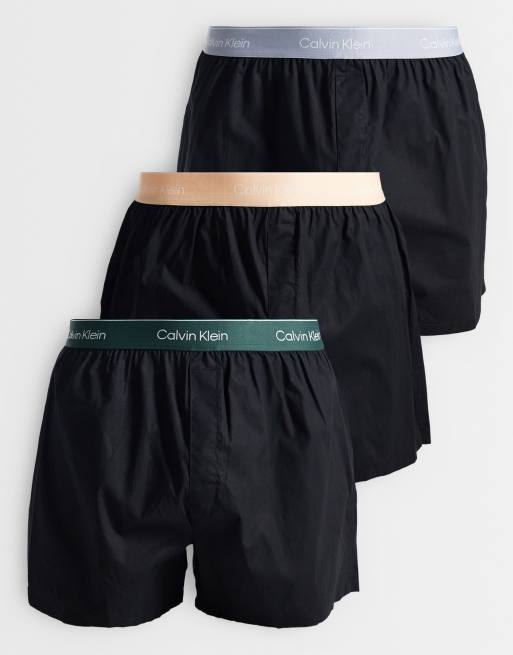 Pack de 3 calzoncillos bóxer negros con cinturillas de colores Icon Cotton Stretch de Calvin Klein, 1 de 3