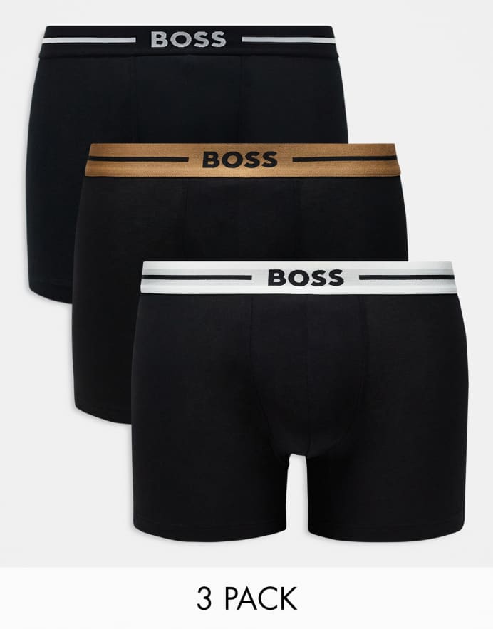 BOSS Bodywear Pack de 3 calzoncillos bóxer negros con cinturillas llamativas de