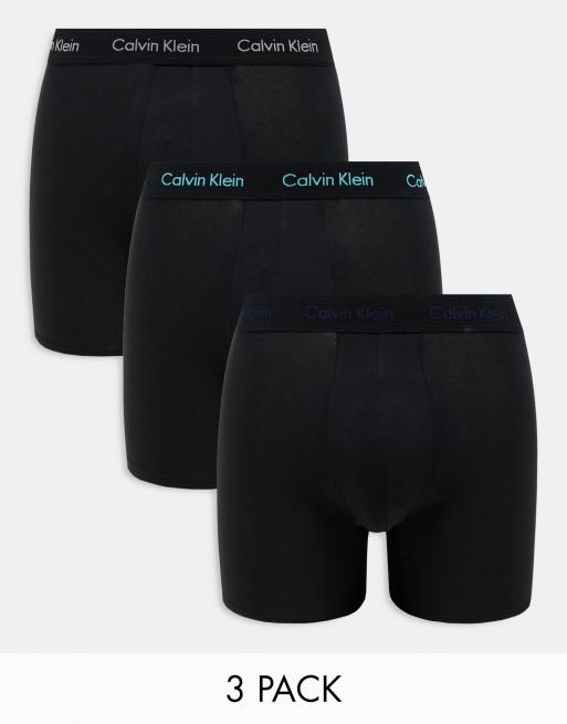 Pack de 3 calzoncillos bóxer negros elásticos con logo de colores de algodón de Calvin Klein