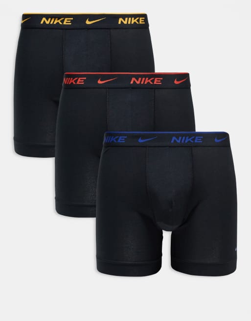 Pack de 3 calzoncillos bóxer negros elásticos con logos en contraste en las cinturillas de algodón Everyday Cotton Stretch de Nike