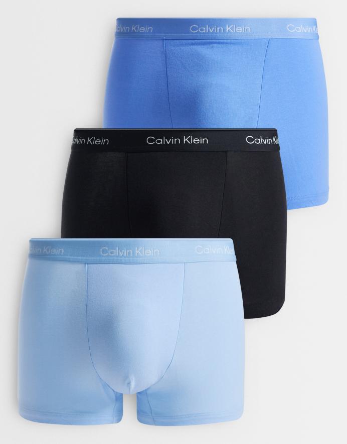 Calvin Klein Pack de 3 calzoncillos de color azul, negro y azul cielo con diseño reforzado Icon Cotton Stretch de