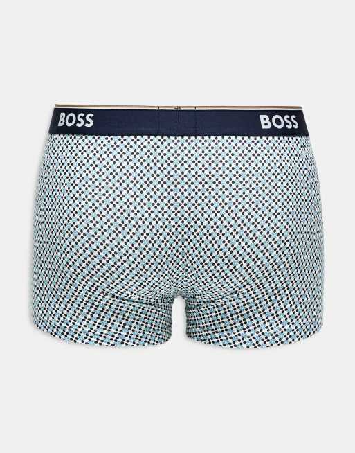 Pack de 3 calzoncillos de color azul y estampado elásticos de Boss Bodywear, 3 de 3