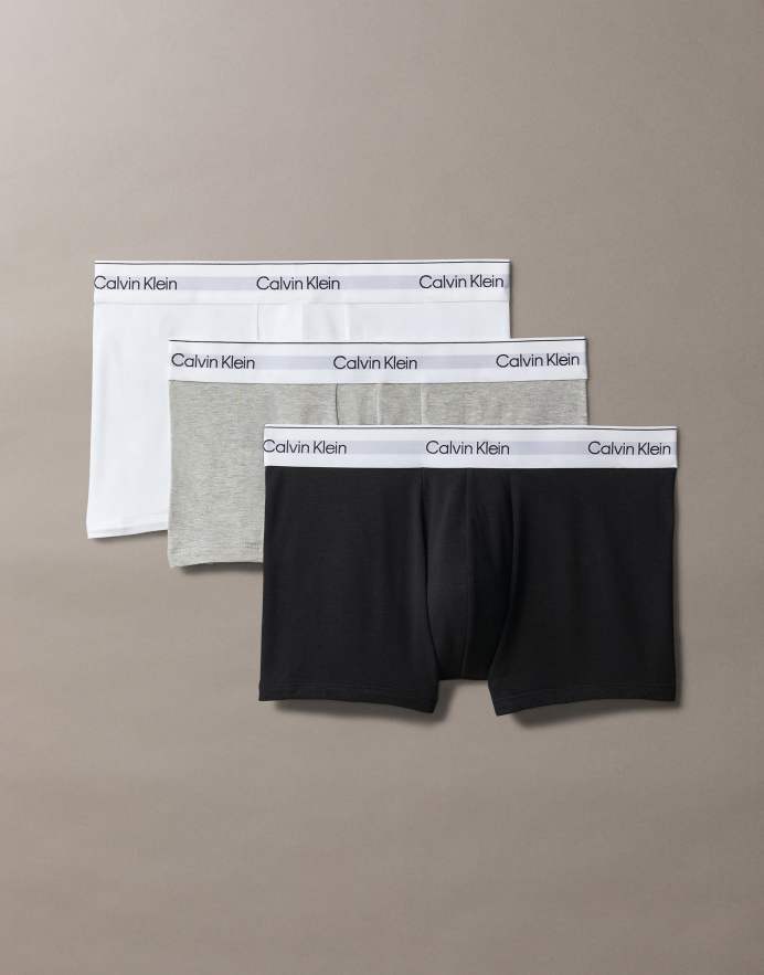 Calvin Klein Pack de 3 calzoncillos de color blanco, gris y negro de talle bajo Icon Cotton Stretch de