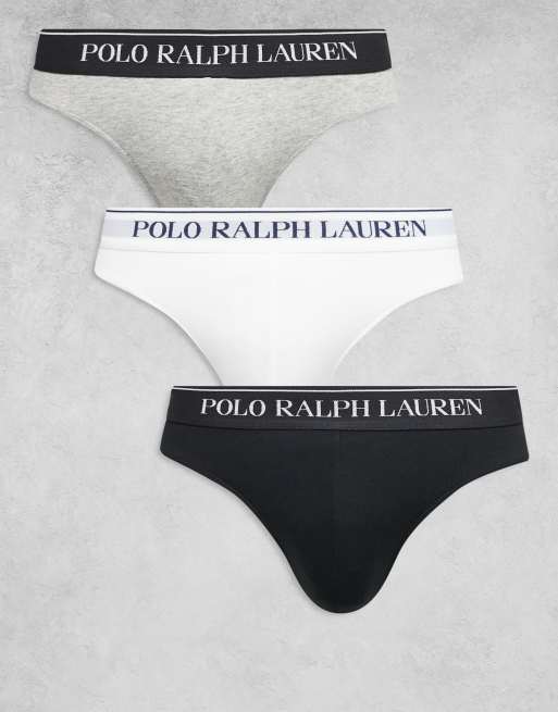 Pack de 3 calzoncillos de color blanco, negro y gris jaspeado de talle bajo con logo en la cinturilla de Polo Ralph Lauren