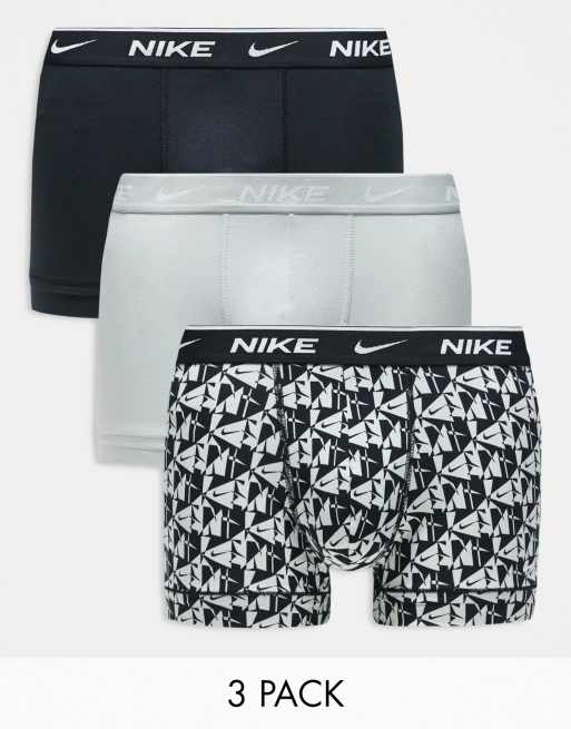 Pack de 3 calzoncillos de color gris, negro y con estampado monocromático de algodón elástico Everyday Cotton Stretch de Nike
