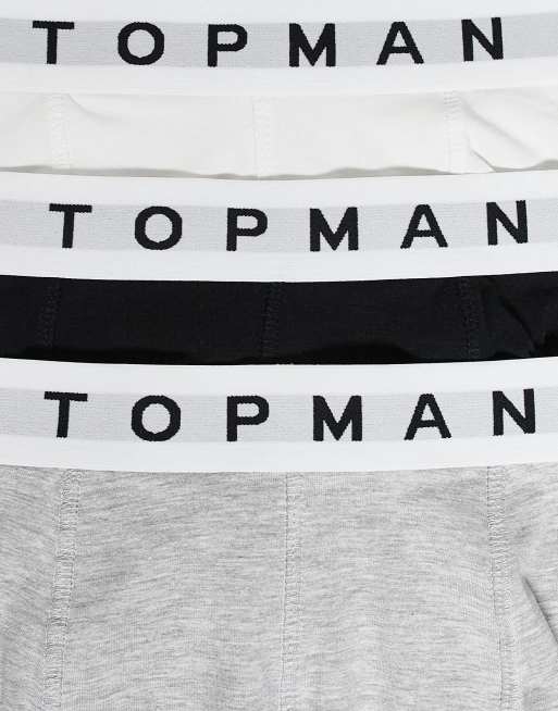 Pack de 3 calzoncillos de color negro, blanco y gris jaspeado con cinturillas blancas de Topman, 2 de 3