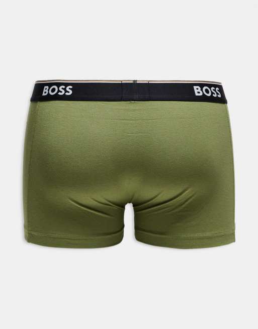 Pack de 3 calzoncillos de color negro, verde y estampado elásticos de BOSS Bodywear, 3 de 3