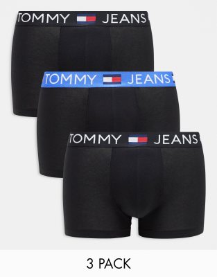 Pack de 3 calzoncillos negros básicos con cinturilla de colores de algodón de Tommy Jeans