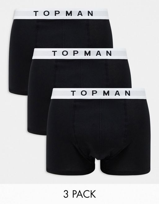 Pack de 3 calzoncillos negros con cinturilla blanca de Topman