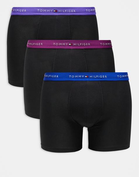 Pack de 3 calzoncillos negros con cinturillas de color morado y azul Signature Cotton Essentials de Tommy Hilfiger - view 1