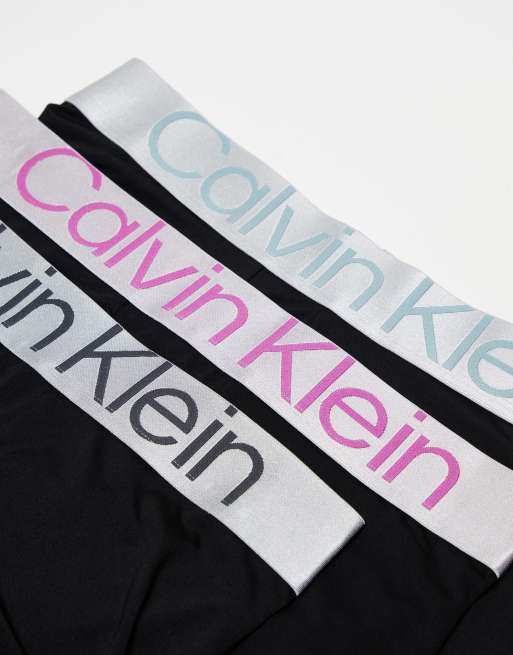 Pack de 3 calzoncillos negros con cinturillas de colores de algodón de Calvin Klein Steel, 4 de 4