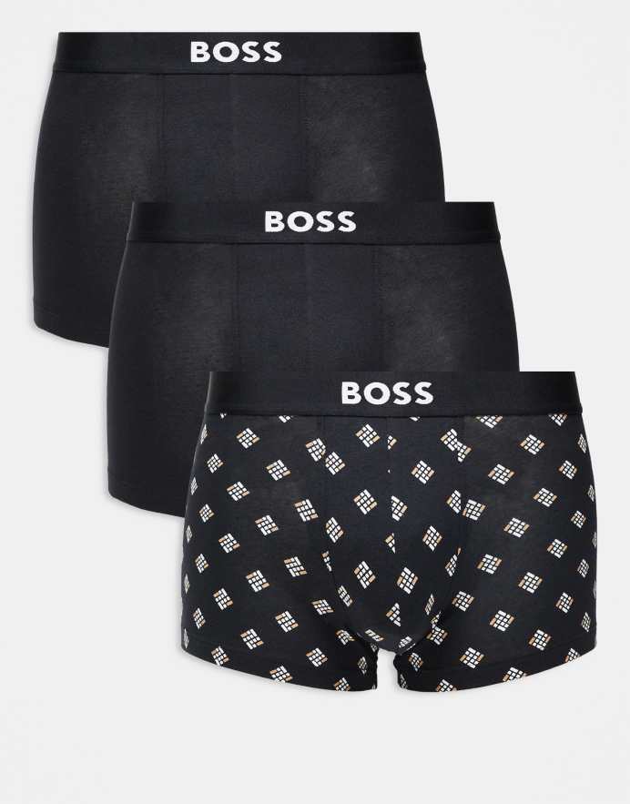 BOSS Bodywear Pack de 3 calzoncillos negros con detalles estampados del logo en la parte delantera de BOSS One Bodywear