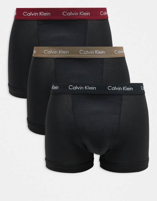 Pack de 3 calzoncillos negros elásticos con cinturilla de colores de algodón de Calvin Klein