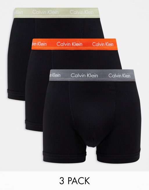 Pack de 3 calzoncillos negros elásticos con cinturilla de colores de algodón de Calvin Klein