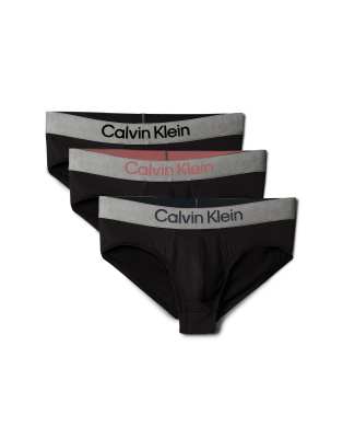 Pack de 3 calzoncillos negros elásticos de talle bajo con cinturillas grises de microfibra de Calvin Klein