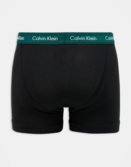 Pack de 3 calzoncillos negros elásticos y transpirables con cinturilla de colores y logo de algodón de Calvin Klein, 3 de 4