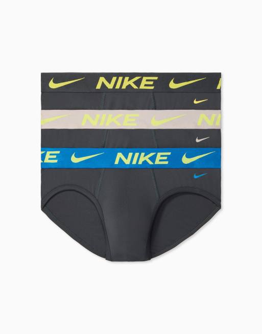 Pack de 3 calzoncillos slip gris antracita básicos con cinturillas de colores con logo de microfibra Essential Microfibre de Nike