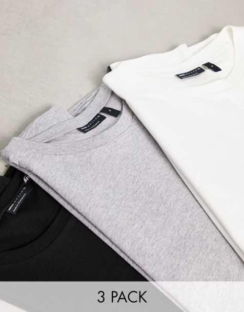 Pack de 3 camisetas de color blanco, gris jaspeado y negro básicas con cuello redondo de ASOS DESIGN - view 1