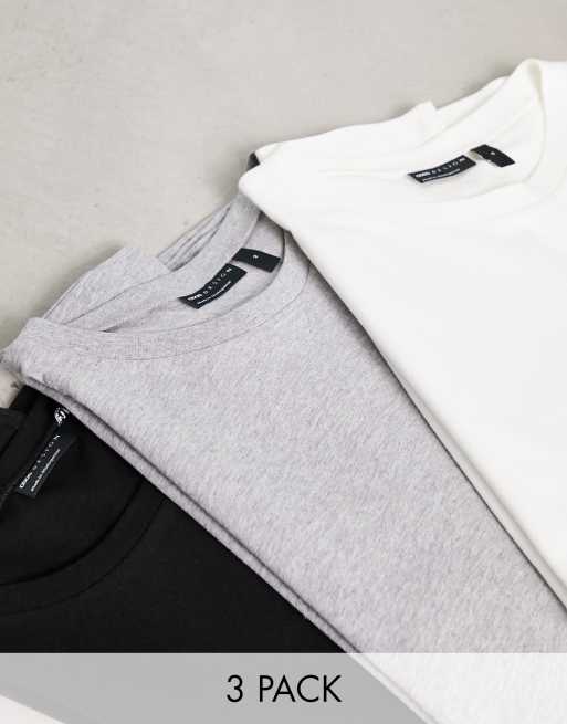 Pack de 3 camisetas de color blanco, gris jaspeado y negro básicas con cuello redondo de ASOS DESIGN