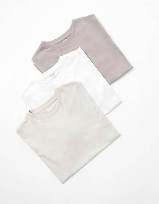 Pack de 3 camisetas de color blanco, piedra y beis básicas de corte estándar Essentials de ASOS DESIGN 