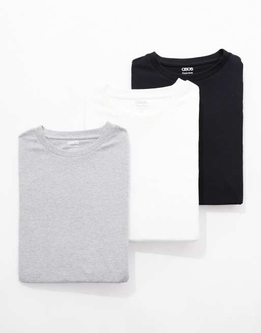 Pack de 3 camisetas de color gris jaspeado, negro y blanco básicas de corte estándar Essentials de ASOS DESIGN 