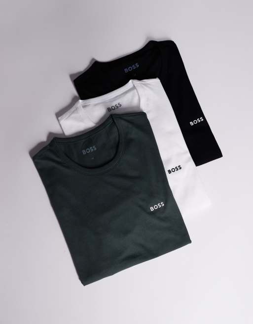 Pack de 3 camisetas de color negro, blanco y gris de corte estándar con logo Classic de BOSS Bodywear