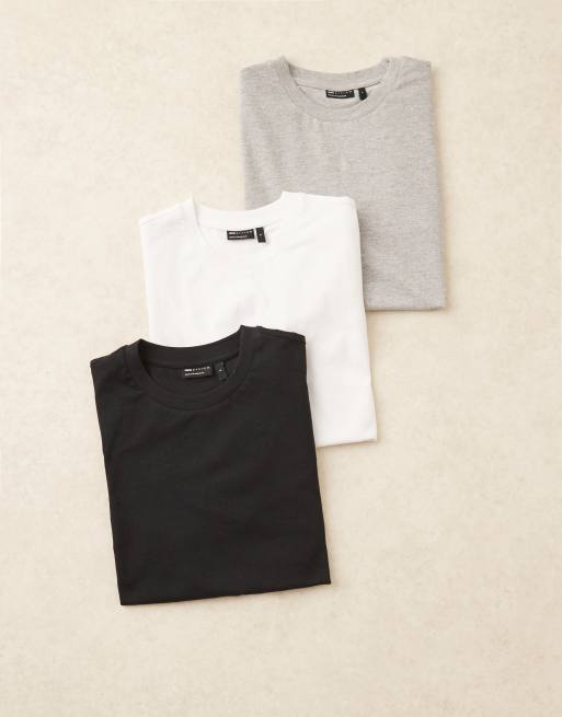 Pack de 3 camisetas de color negro, blanco y gris jaspeado de corte estándar con cuello redondo de ASOS DESIGN