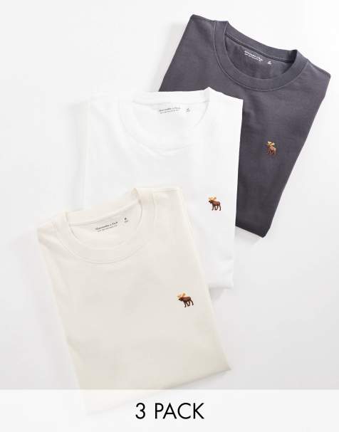 Pack de 3 camisetas de color negro, crema y blanco con logo de icono refinado de Abercrombie & Fitch - view 1