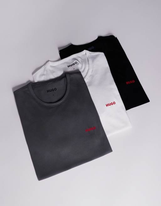 Pack de 3 camisetas de estar por casa de color blanco, gris y negro con logo de HUGO Red